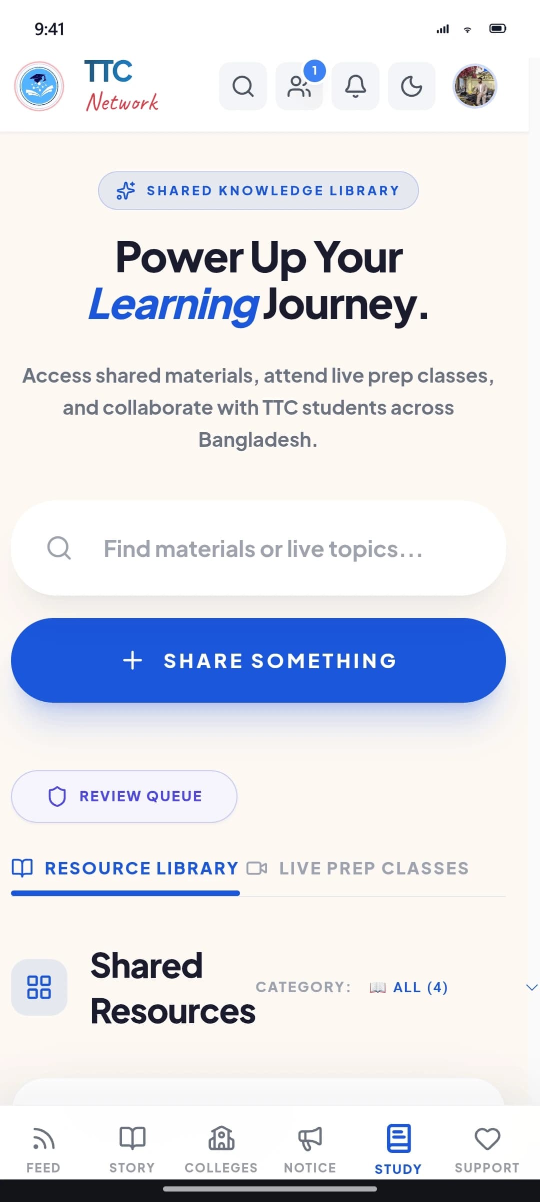 Power Up Your Learning Journey - Shared Resources and Study Mockup